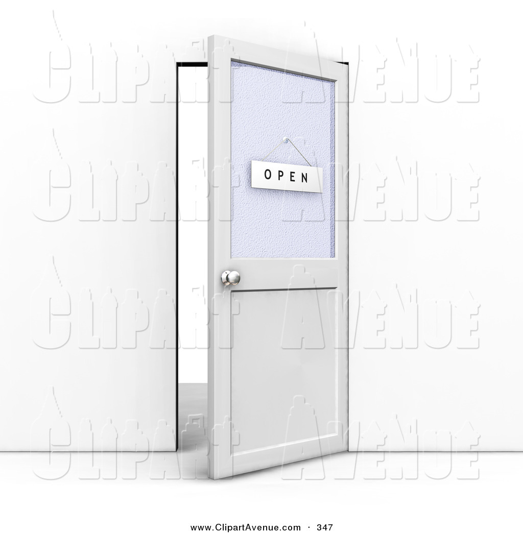 Avenue Clipart Of An Ajar Office Door With An Open Sign Hanging On The    