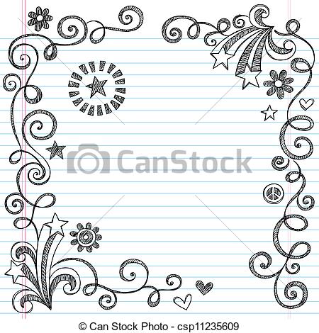 Back To School Sketchy Notebook Doodles Swirly Page Edge Border Design    