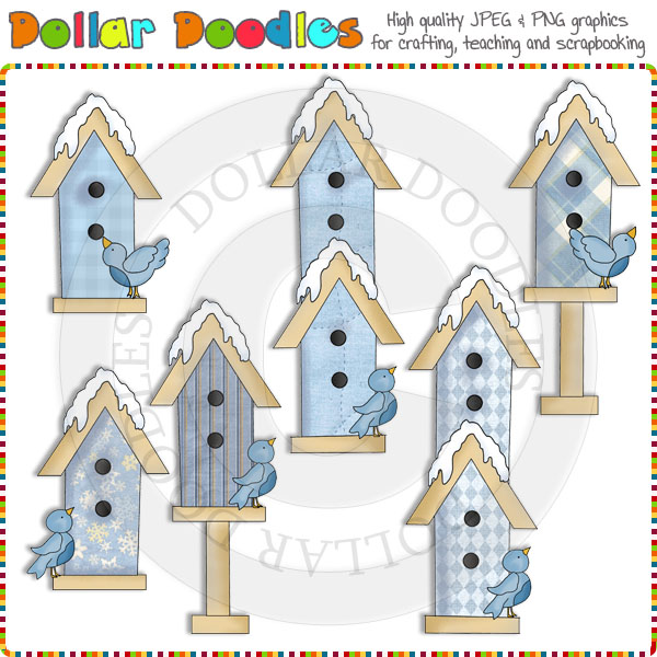 Bird Houses Winter Clip Art Download     1 00   Dollar
