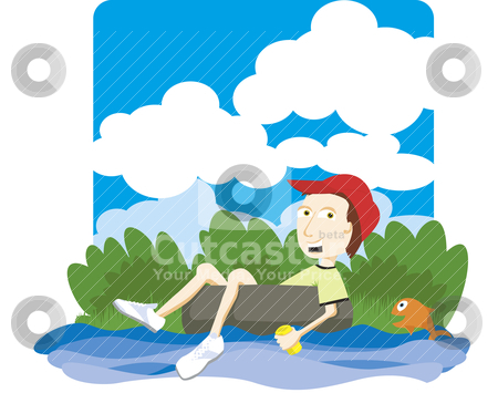 Boy Tubing Stock Vector Clipart Vector Illustration Of A Boy Floating