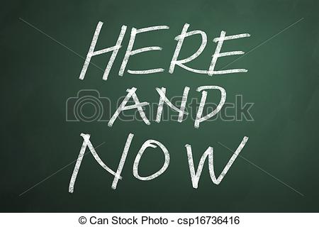 Clipart Of Here And Now Words On Chalkboard Backgruond Csp16736416