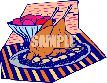Clipart Picture Of A Roast Turkey And A Bowl Of Apples