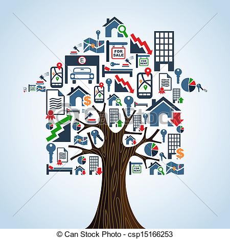 Clipart Vector Of Real Estate Icons Tree House Rental Concept   Real    
