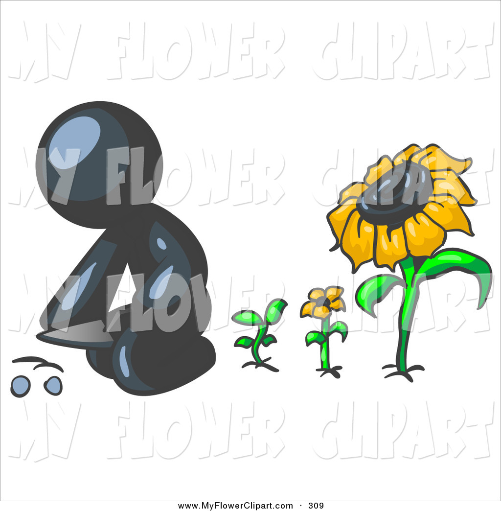 Larger Preview  Clip Art Of A Caring Navy Blue Man Kneeling By Growing