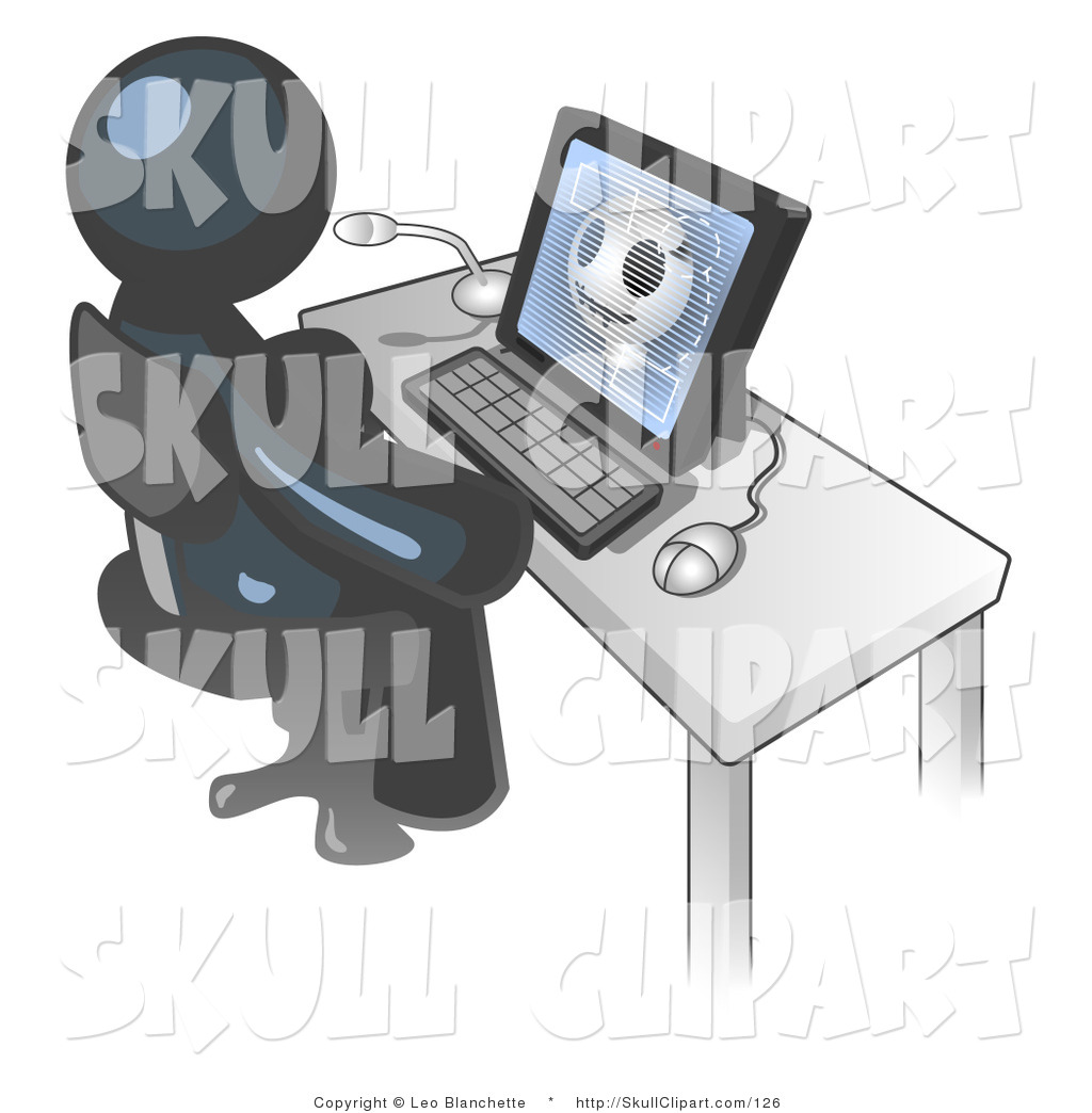 Navy Blue Medical Doctor Man Sitting At A Computer And Viewing An Xray