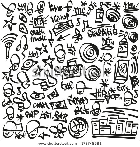 Raphip Hop Symbols   Doodles Set   Stock Vector