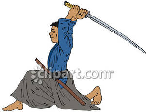 Samurai Warrior About To Swing His Sword Royalty Free Clipart Picture