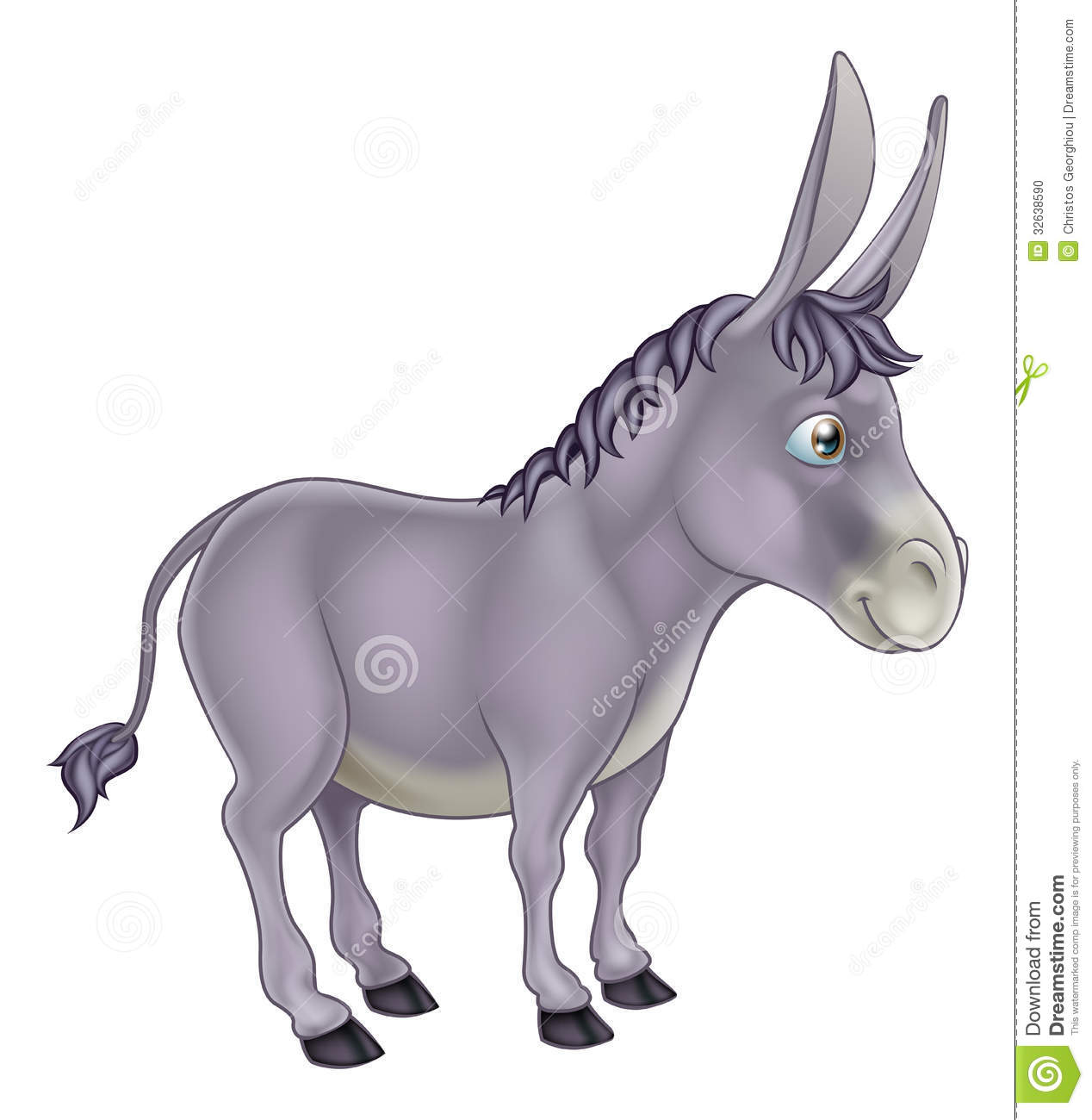 An Illustration Of A Cute Grey Cartoon Donkey Character