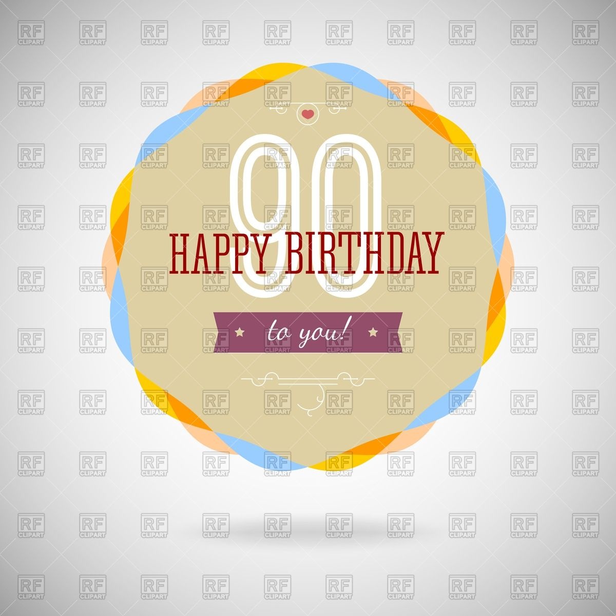 Birthday Greeting Card With Round Frame And Inscription 90 Years    
