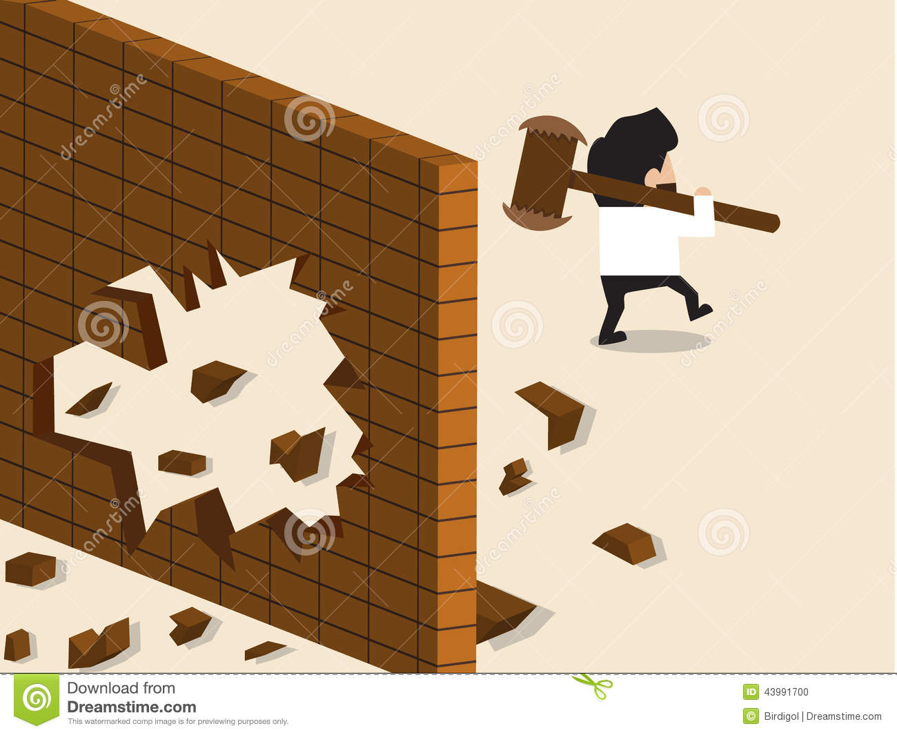 Businessman Break A Wall And Walk Apart Stock Photo   Image  43991700