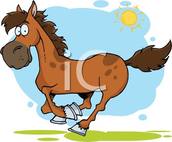 Cartoon Image Of A Brown Horse Running Under Blue Skies And Sunshine