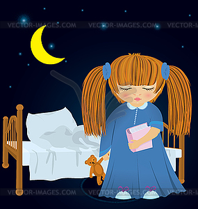 Cartoon Sleepy Girl Near Bed   Vector Image