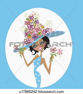 Clip Art   Woman Wearing A Flower Hat  Fotosearch   Search Clipart