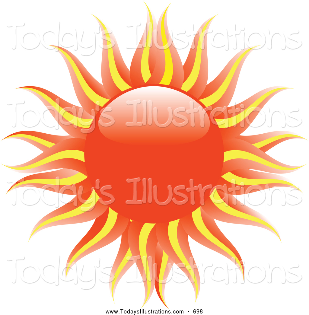 Clipart Of A Blazing Hot Evening Sun With Orange And Yellow Rays Over