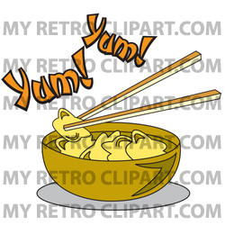 Lifting Food Out Of A Bowl Of Won Ton Soup Clipart Illustration
