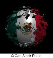 Mexican Flag Sphere Breaking Apart Illustration Stock Illustrations