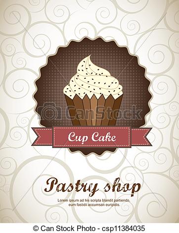 Pastry Shop Menu With Cup Cake   Vector Illustration