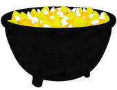 Render Of A Witches Cauldron Filled With Candy Corn Isolated On White