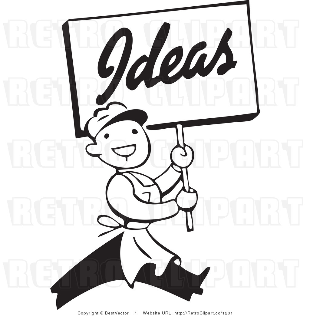 Royalty Free Black And White Retro Vector Clip Art Of An Ideas Man