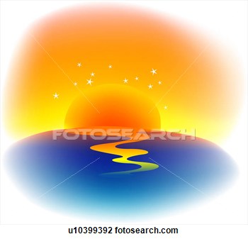 Sea Line Evening Glow Natural World Sun View Large Clip Art Graphic