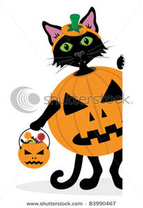 Trick Or Treating Cat Wearing A Pumpkin Costume Clip Art Image