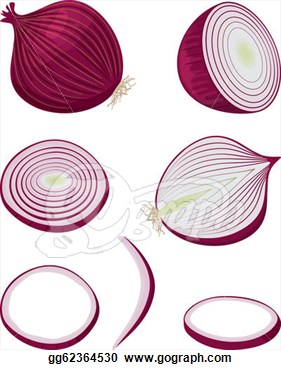Vector Art   Red Onion Entire Halved And Sliced  Clipart Drawing