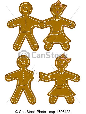 Vector Illustration Of Gingerbread Couple Break Up   Christmas Cookie