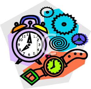 An Alarm Clock A Watch And Gears   Royalty Free Clipart Picture