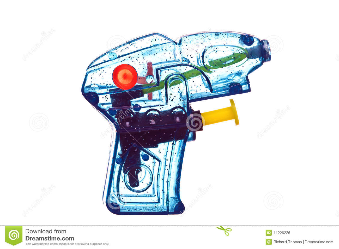Blue Transparent Plastic Water Pistol Isolated On A White Background 
