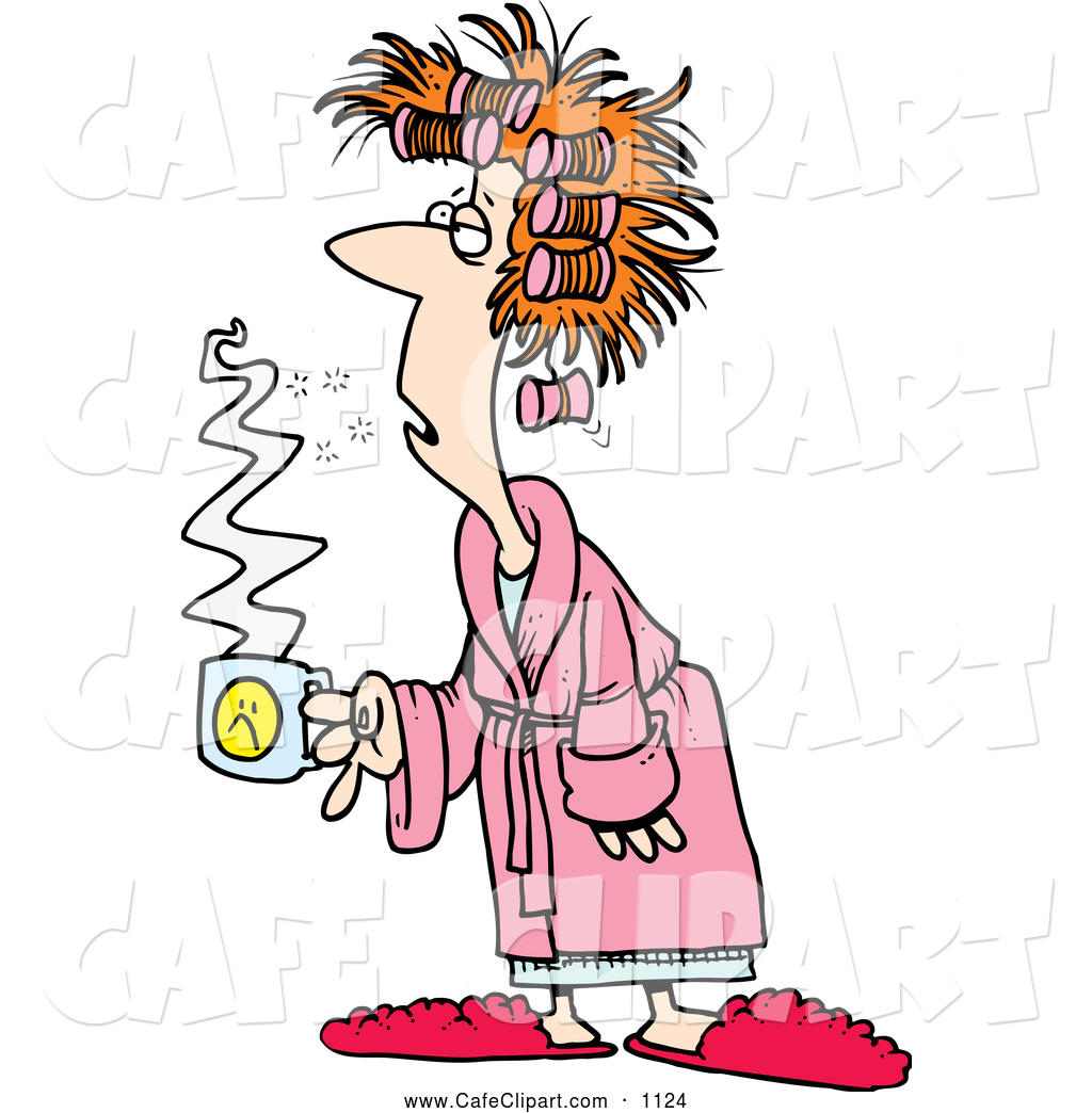     Cartoon Tired Woman With Bad Hair Holding Coffee By Ron Leishman
