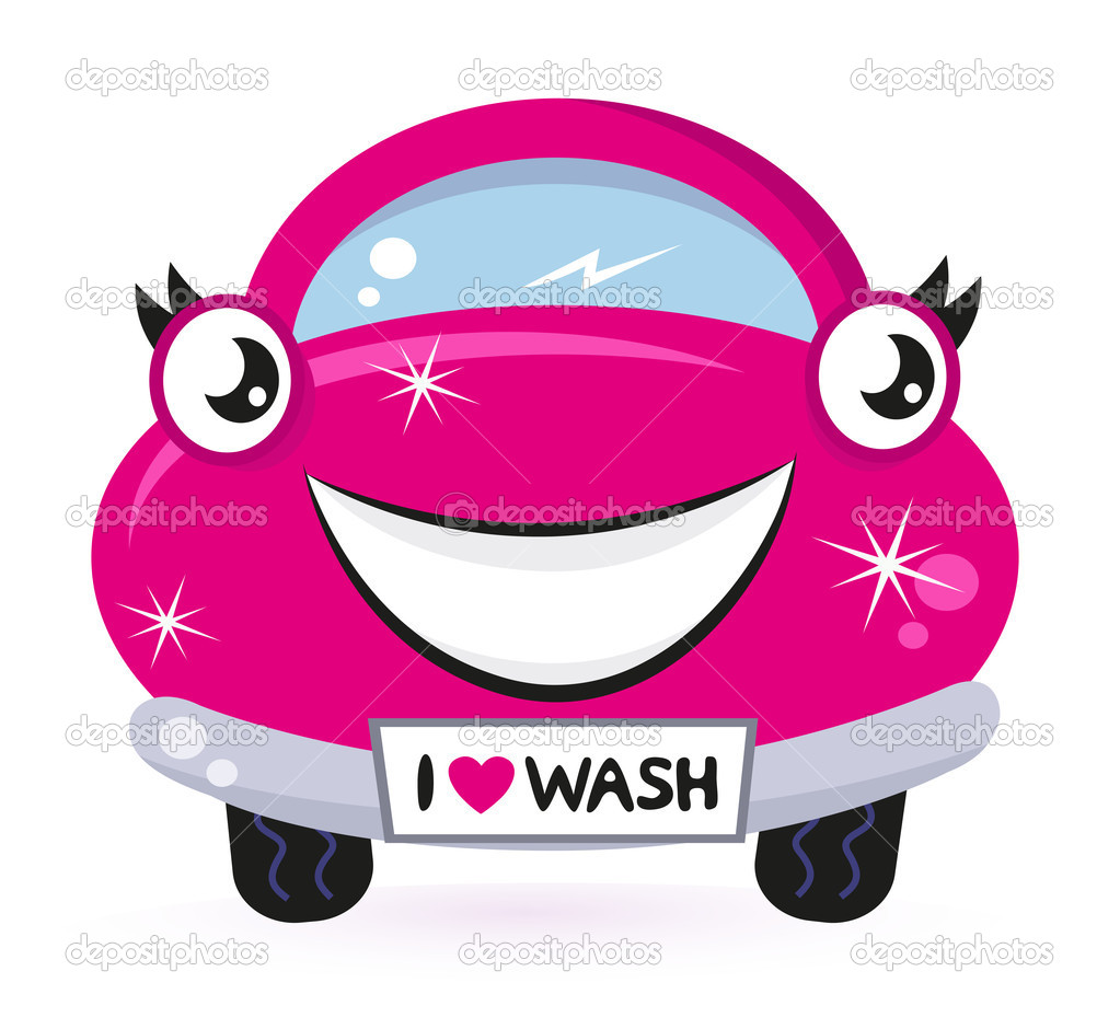Cute Pink Car Wash Isolated On White   Stock Vector   Lordalea