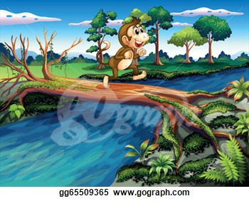 Illustration   A Monkey Crossing The River  Clipart Drawing Gg65509365