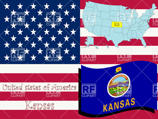 Kansas State Flag And Map Outline Signs Symbols Maps Download