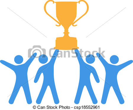 People Celebrate Win Of Trophy Won By Group Teamwork