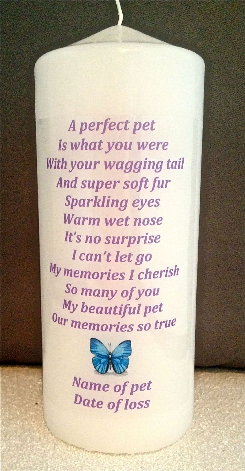 Pet Loss Memorial Candle   A Perfect Pet  Medium    Personalised