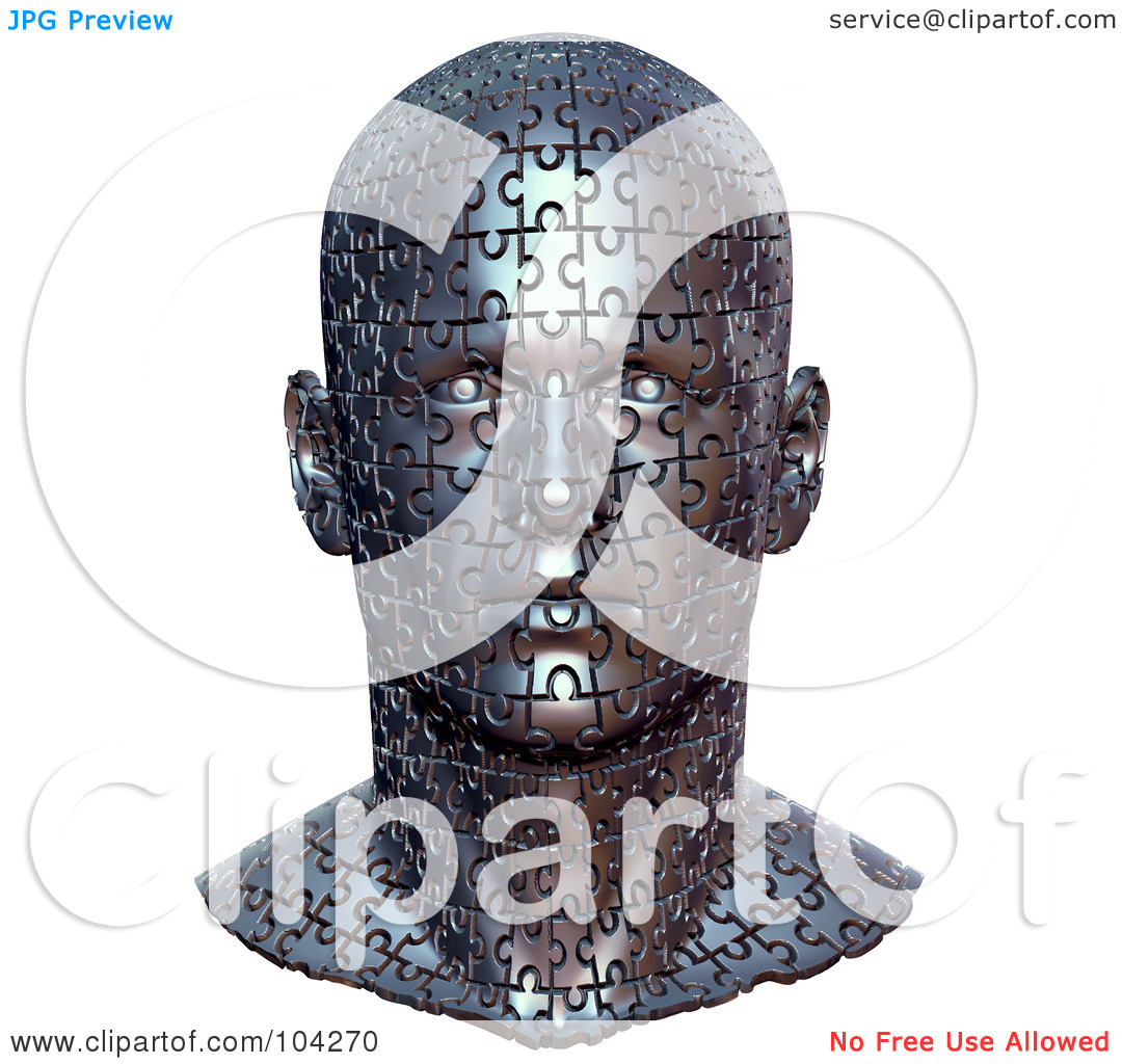 Royalty Free  Rf  Clipart Illustration Of A 3d Metal Bust Head Made Of