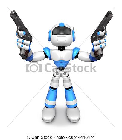 Stock Illustrations Of 3d Blue Robot Mascot Holding A Automatic Pistol