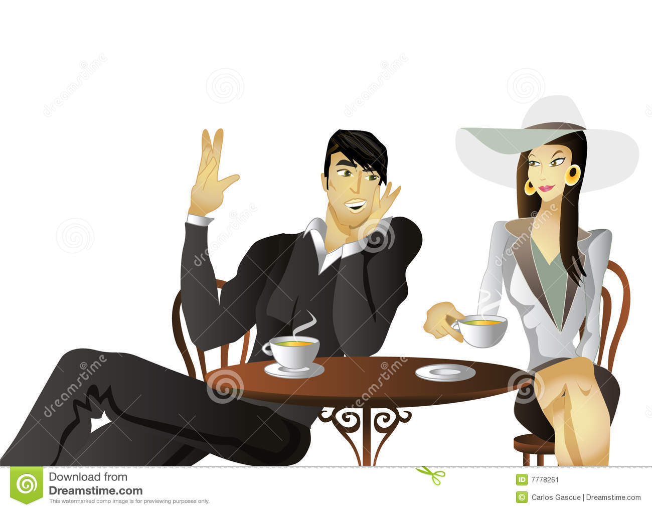 Vector Illustration Of A Couple Drinking Tea  Or Coffee  In A Caf