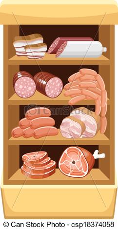 Vector   Shelfs With Meat Products  Meat Market    Stock Illustration