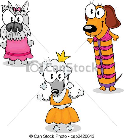 Vectors Of Dogs In Clothes   Three Funny Cartoon Dogs In Clothes    