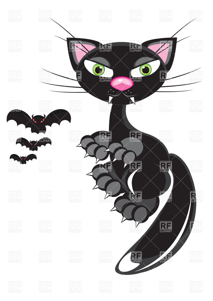Black Cat And Flying Bats Plants And Animals Download Royalty Free