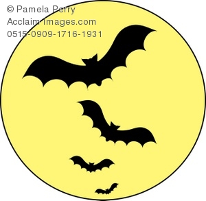 Clip Art Illustration Of A Vampire Bats Flying Across A Full Moon