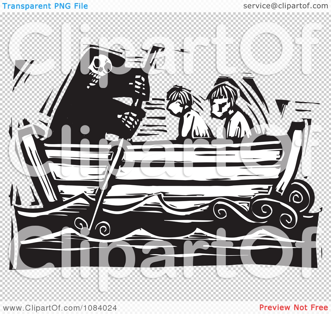 Clipart Grim Reaper Of Death Rowing People In A Boat Black And White