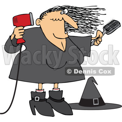 Clipart Halloween Witch Blow Drying Her Hair   Royalty Free Vector
