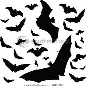 Clipart Image Of Silhouettes Of Black Bats Flying