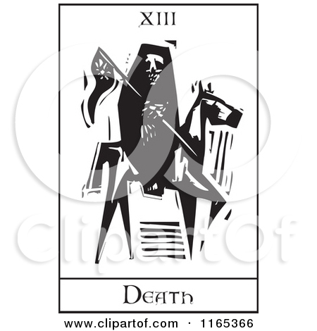 Clipart Of A Tarot Card Of Reaping Skeleton Horseman Death Black And