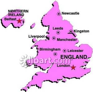 Map Of England With Cities   Royalty Free Clipart Picture