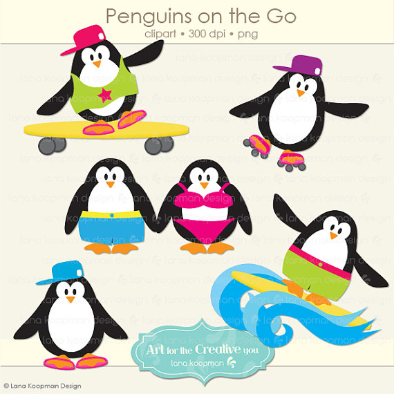 Penguin Clipart Summer Penguins Digital Clip By Lanakoopmandesign