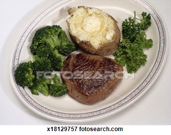 Picture Of Steak Broccoli And A Baked Potato X18129757   Search Stock    