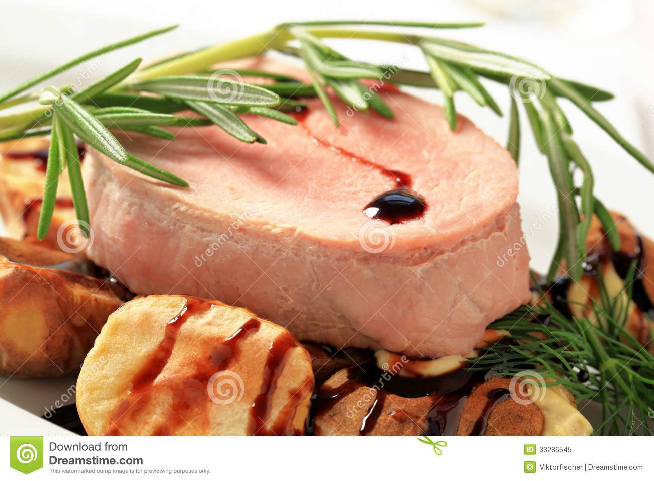 Pork Loin Steak And Baked Potatoes Royalty Free Stock Photo   Image    